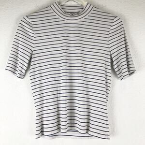 Madewell Ribbed Mockneck Top Navy Blue Stripe Nautical Summer Semi-Crop Size M